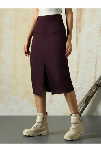 High Star By Styli Solid A-Line Skirt with Front Slit Detail