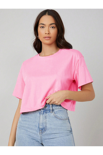 Kotty By Styli Solid Short Sleeve Oversized Crop T-Shirt