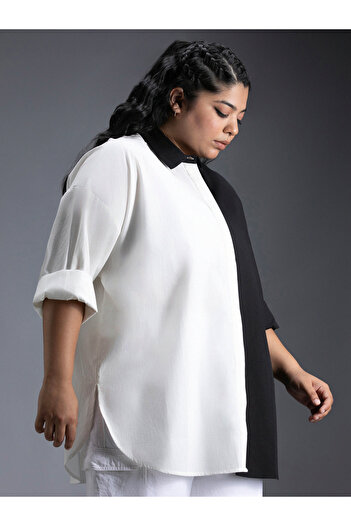 High Star By Styli Plus Size Color Block Cotton Oversized Casual Shirt