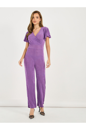 Styli Solid Straight Leg V Neck Stretchy Jumpsuit