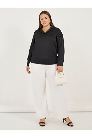 Styli Plus Size Notch Collar Long Sleeve Blouse