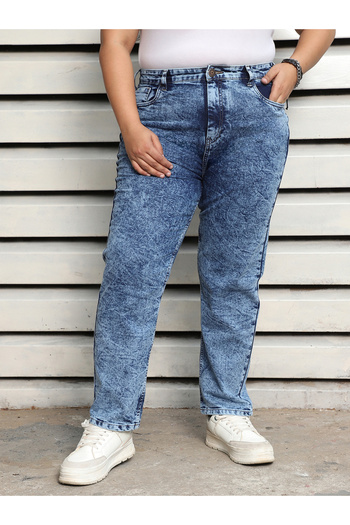 High Star By Styli Plus Size Slim Fit High Rise Faded Jeans