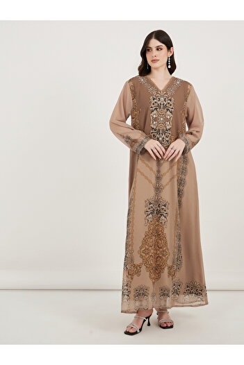 Maxim Creation By Styli Damask Print Studded Georgette Kaftan