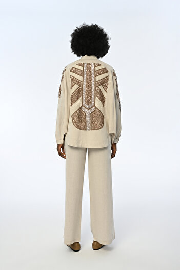 novon Giardini Flying Birdl Embroidery Oversize Linen Kimono