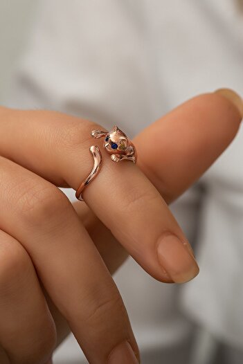 Papatya Silver 925 Ayar Rose Altın Kaplama Gümüş Kedi Yüzük