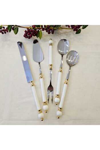 MaviDamla Gold Detail Porcelain Handle 5 Piece Service Set