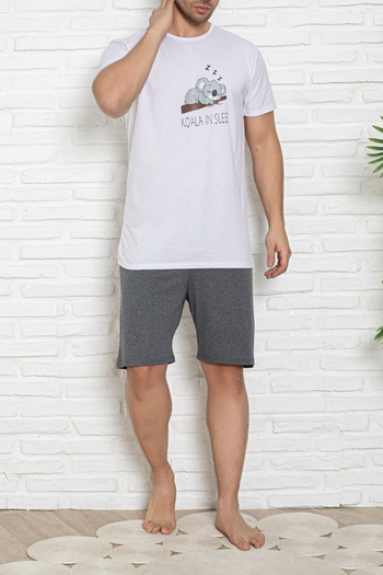 Trendyol Collection Koala Printed Ecru Gray Regular Fit Knitted Pajamas Set - Tmnss25Pt00041