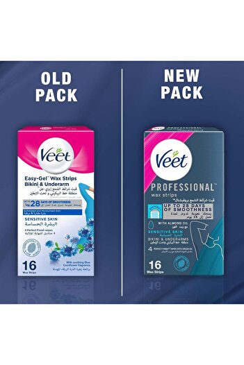 Veet Hair Removal Easy-Gel Wax Strips Bikini & Underarm for Sensitive Skin, Soothing Blue Cornflower