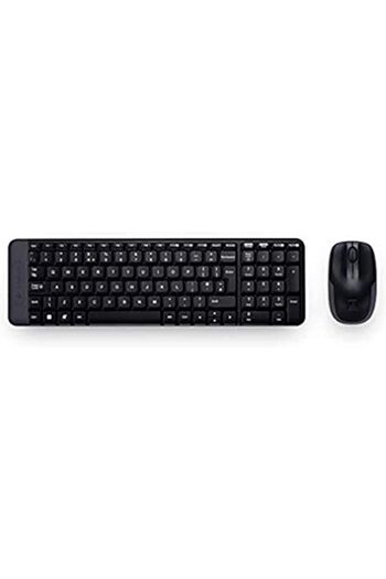logitech مجموعة لوحة المفاتيح والماوس اللاسلكية Mk220، باللون الأسود