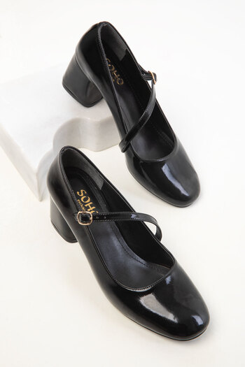 SOHO Black Patent Leather Women's Classic Heeled Shoes 20417