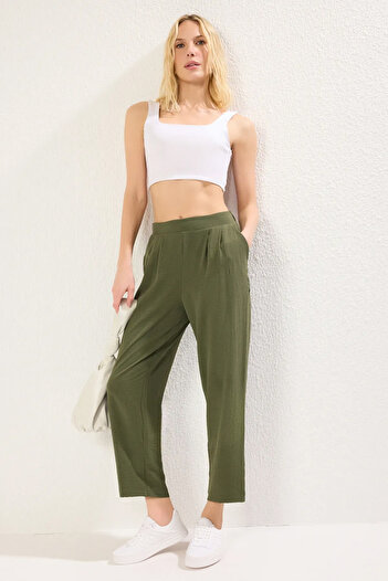 Trendyol Collection Khaki Harem Woven Pants - Relaxed Fit, Elastic Waist Twoss25Pl00068