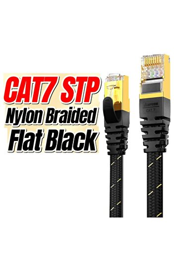 Choice 15 M Black AMPCOM CAT7 Ethernet Cable Flat Lan Cable SFTP Round RJ45 Network Cable Cat 7 Internet Co