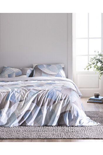 Madame Coco Achille King Size Cotton Printed Duvet Cover Set - Turquoise