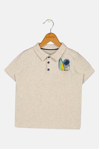 Andy & Evan Toddlers Boy Spread Collar Short Sleeve Printed Polo Shirt, Heather Grey