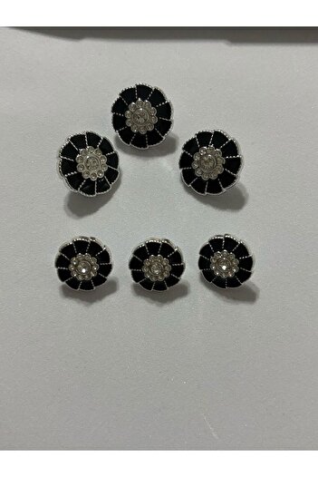 BEİLYS COSMETİCS & ACCESSORY Set of 6 Black Mother of Pearl Stone Coated Design Buttons