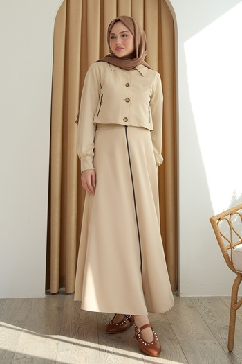 InStyle Beige Suit with Zipper Pocket Bolero Skirt