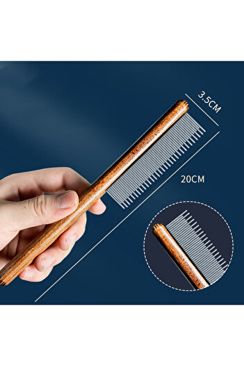 choice2 Long Short Teeth Cat Comb Stainless Steel Pet Hair Remover Wooden Handle Cat Hair Comb Pet Grooming
