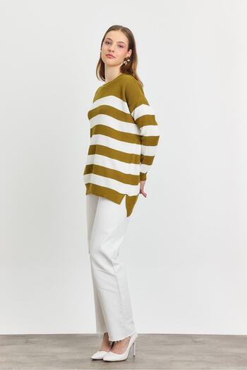Rays 5380 Crew Neck Striped Sweater Oil Green
