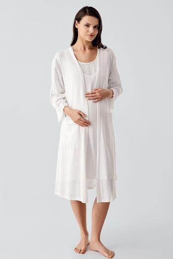 Artış Thick Strap Openwork Flexible Cotton Maternity Dressing Gown Nightgown Set