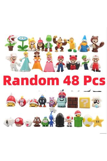 Choice1 48pcs 12Pcs/24Pcs/48Pcs Super Mario Bros Action Figures Kawaii Bowser Anime Figure with Storage Bag