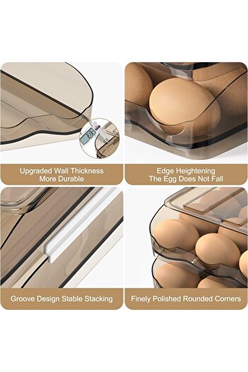 COOYA 2 Layer Egg Holder, Automatically Rolling Egg Storage Container for Refrigerator,for Household