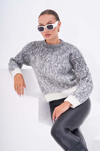 ŞİMAL Pulover de damă din tricotaje moi de culoare dublă - 245183