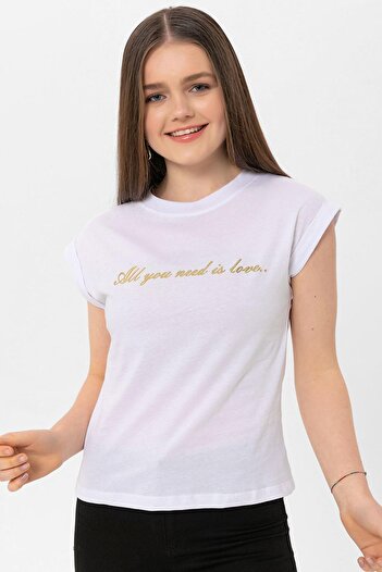 ŞİMAL Γυναικείο T-Shirt με στάμπα με κείμενο στο μπροστινό μέρος 250032   -