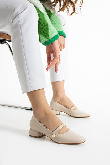 Getcho Pendle Women's Beige Low Heeled Shoes – Classic Model Suitable for Comfortable, Daily and Office Use