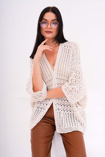 ŞİMAL Knitwear Women's Cardigan - Bat Sleeve, Knitted Design 245258