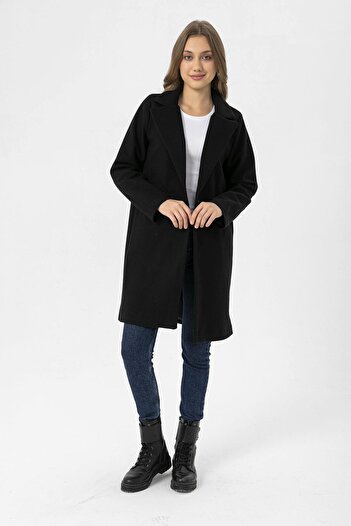 ŞİMAL Women's Oversize Cashmere Coat with Button Closure and Pocket Detail - 255133 -