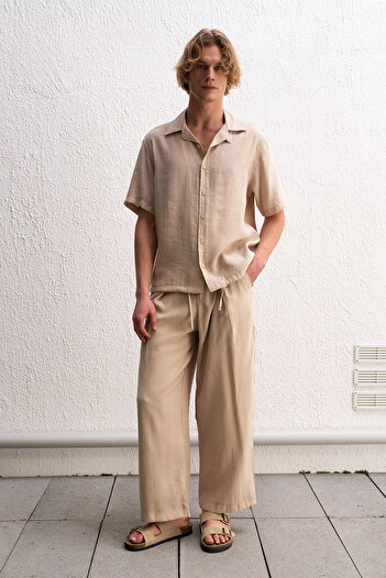GIESTO Beige Shirt with Draped Laces