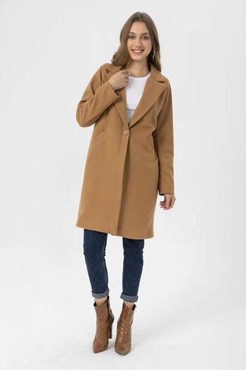ŞİMAL Women's Oversize Cashmere Coat with Button Closure and Pocket Detail - 255133 -
