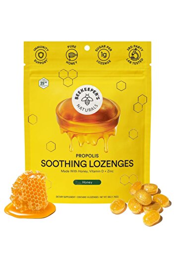 Beekeeper's Naturals Soothing Honey Cough Drops - Immune Support, Vitamin D, Zinc, Propolis - Beekeeper's Naturals, 14 Ct