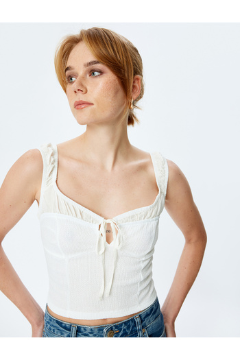 Koton Slim Fit Lace-Up Sweetheart Neck Thick Strap Top