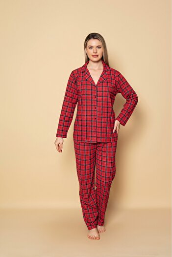 Sude HOMEWEAR Women's Shirt Plaid Pattern Long Sleeve Pajama Set