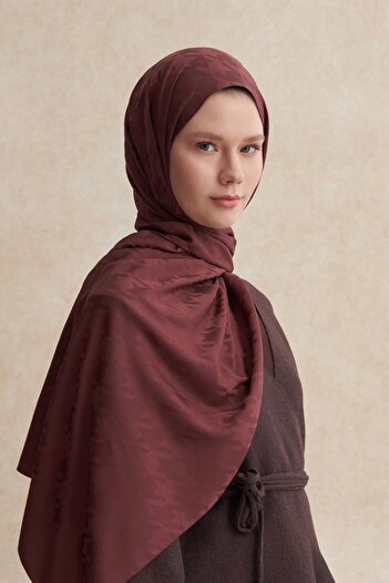 carell Red Brown Houndstooth Patterned Cotton Silk Shawl