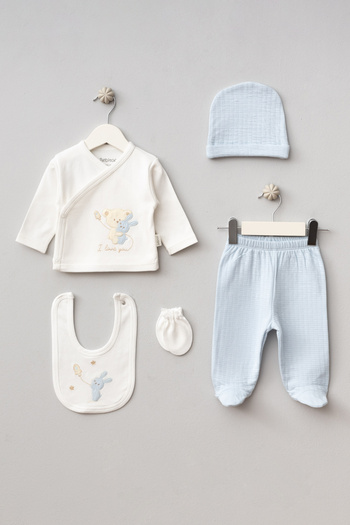 Bebitof Hugging Teddy Bear Patterned 5 Piece Newborn Hospital Outfit Set
