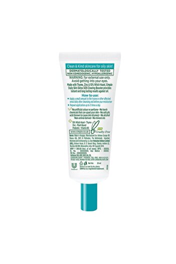 Simple Daily Skin Detox SOS Clearing Booster with Thyme, Zinc, Witch Hazel - 25ml, Shine & Blemish Control