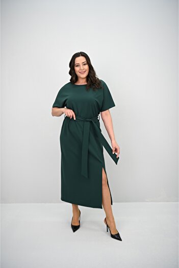 Koza Butik Women's Plus Size Short Sleeve Belted Dress 5297-25