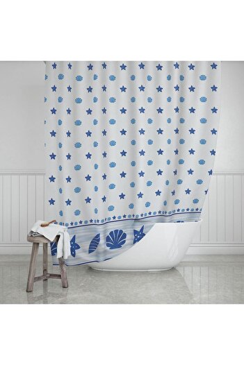 Zethome Banyo Perdesi 1x110x200 Tek Kanat Duş Perdesi Halka Hediyeli Duşakabin Perdesi 4910 Mavi