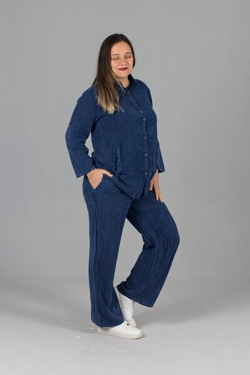 Truva XXL Cămașă și pantaloni de mărime mare, costum din bumbac (albastru închis)