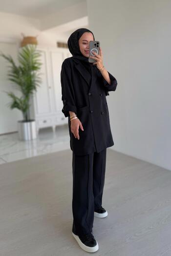 Ka Hijab Black Shabby Jacket & Pantalon Double Set