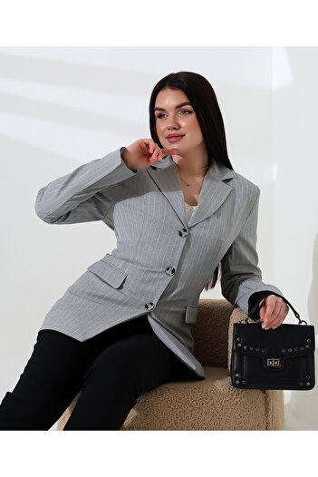 COCOCİX Striped Jacket Patterned Double Pocket Blazer Jacket