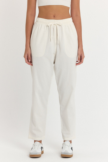 MAXIMILLIAN Women's White Linen Summer Loose Cut Trousers