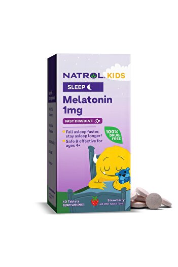 Natrol Kids Fast Dissolve Melatonin 1 mg, Strawberry-Flavored Sleep Tablets, 40 Tablets, 40 Day Supply