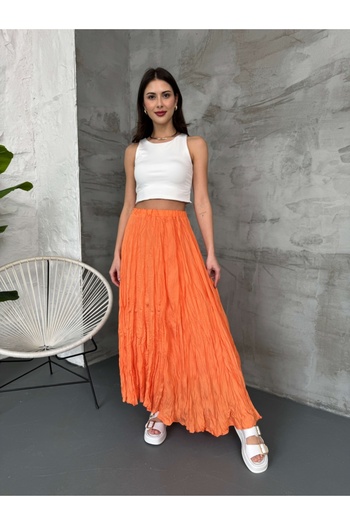Elif Özbey Butik Orange Asymmetrical Crinkle Skirt