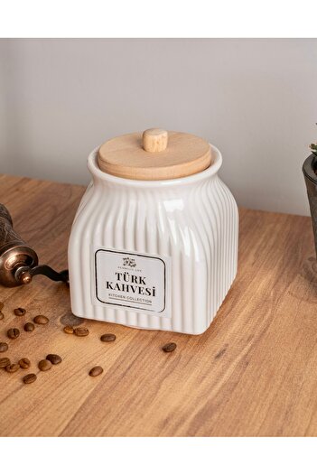 Kitchen Pembelia 500 ml White Porcelain Turkish Coffee Jar Storage Container