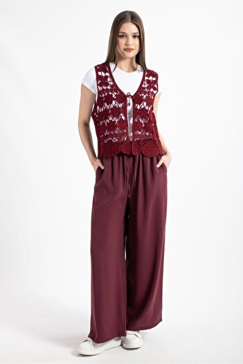 Hatun Atila Hatunatila Women's Acrylic Süzene Vest Claret Red - 5158
