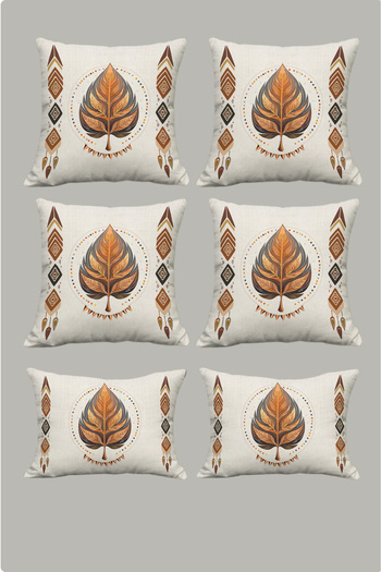 Sakallı Ethnic Bohemian Leaf Pattern Beige Recommend 6 Window Pillow Cushion Cover Set 32X52