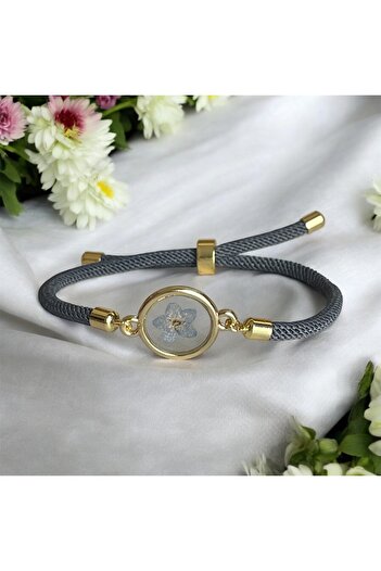 maycollection Gold Frame True Forget Me Not Flower Adjustable Gray Cord Rope Design Bracelet
